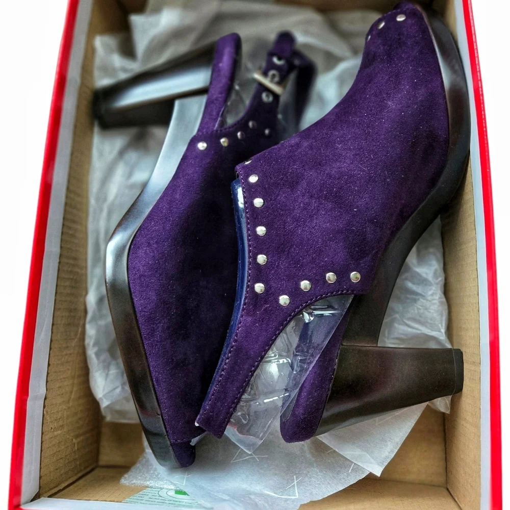 NEW! AEROSOLES Haven Purple Suede Heels with Stud Accents And Peep Toe. NIB. - Picture 7 of 8